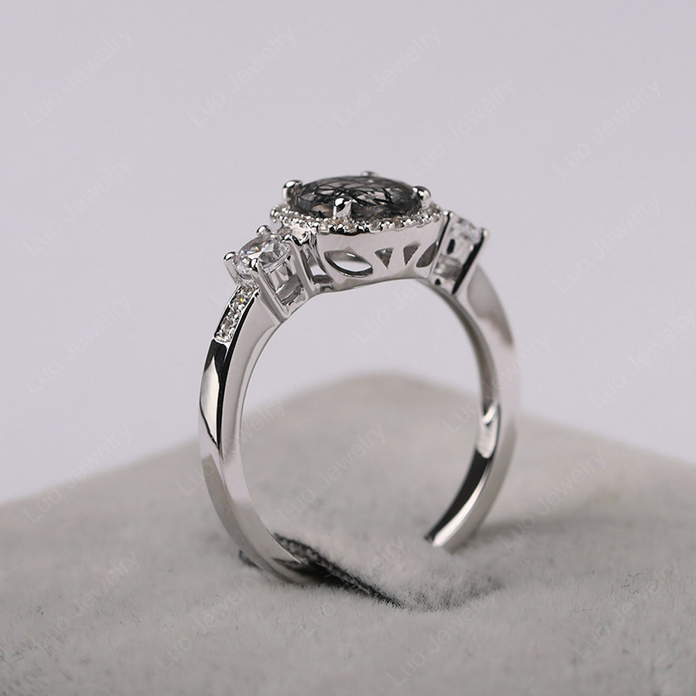 Brilliant Cut Rutilated Quartz Halo Wedding Ring Gold - LUO Jewelry