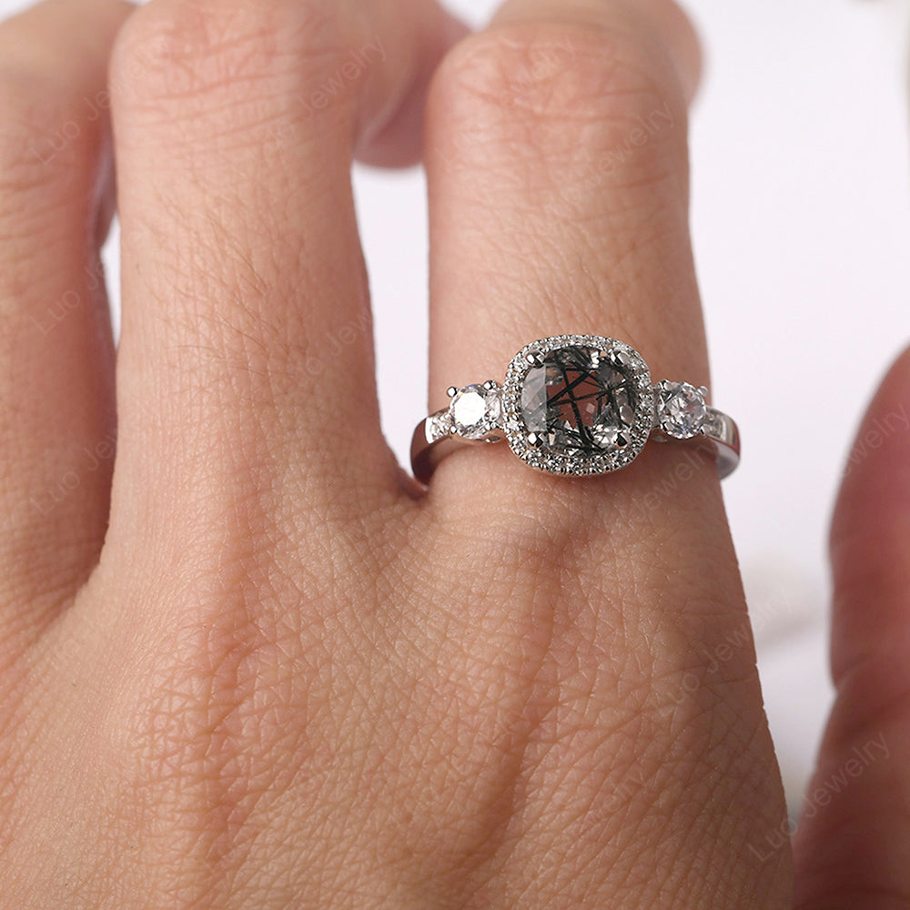 Brilliant Cut Rutilated Quartz Halo Wedding Ring Gold - LUO Jewelry