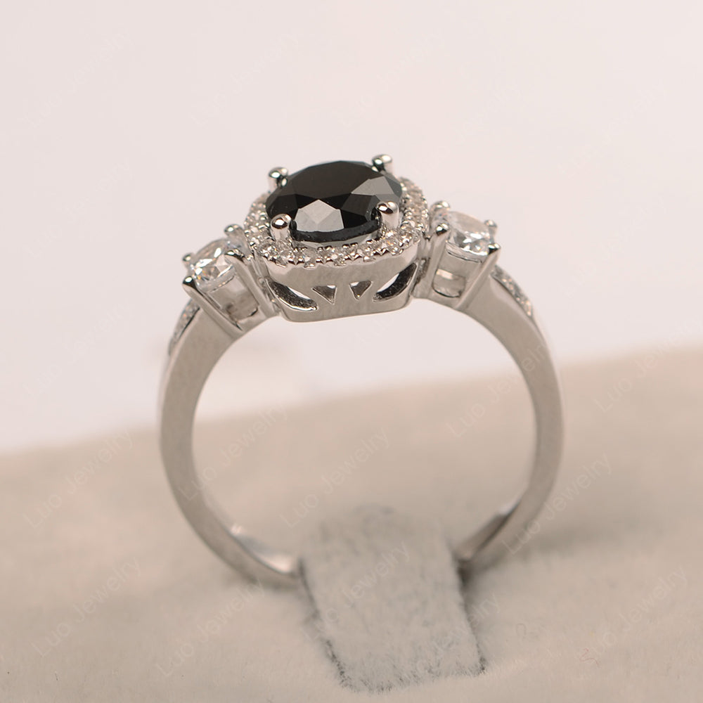 Brilliant Cut Black Stone Halo Wedding Ring Gold - LUO Jewelry