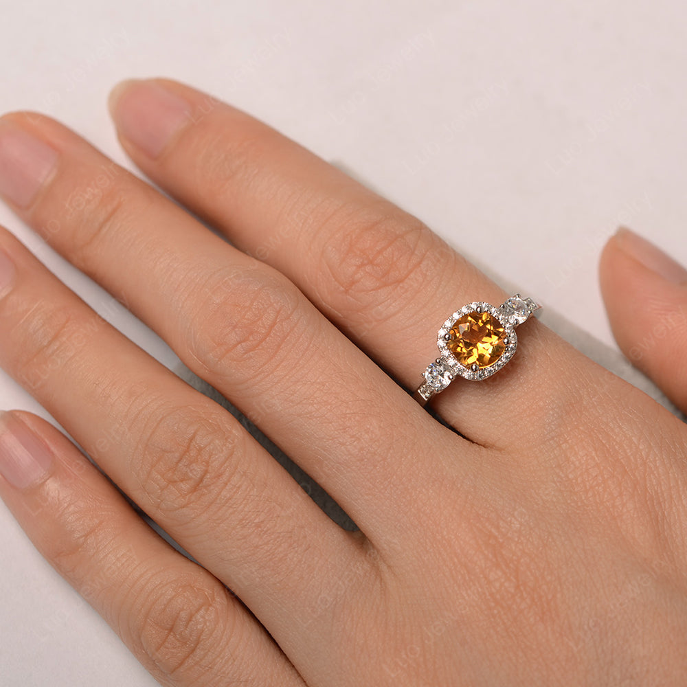 Brilliant Cut Citrine Halo Wedding Ring Gold - LUO Jewelry