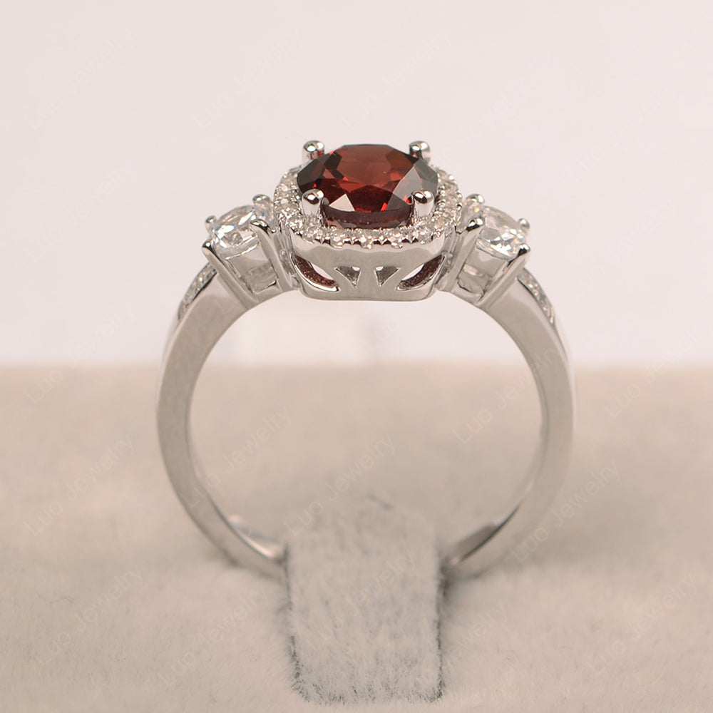 Brilliant Cut Garnet Halo Wedding Ring Gold - LUO Jewelry