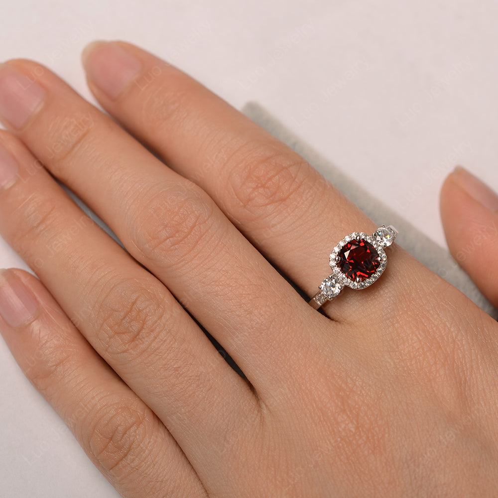 Brilliant Cut Garnet Halo Wedding Ring Gold - LUO Jewelry