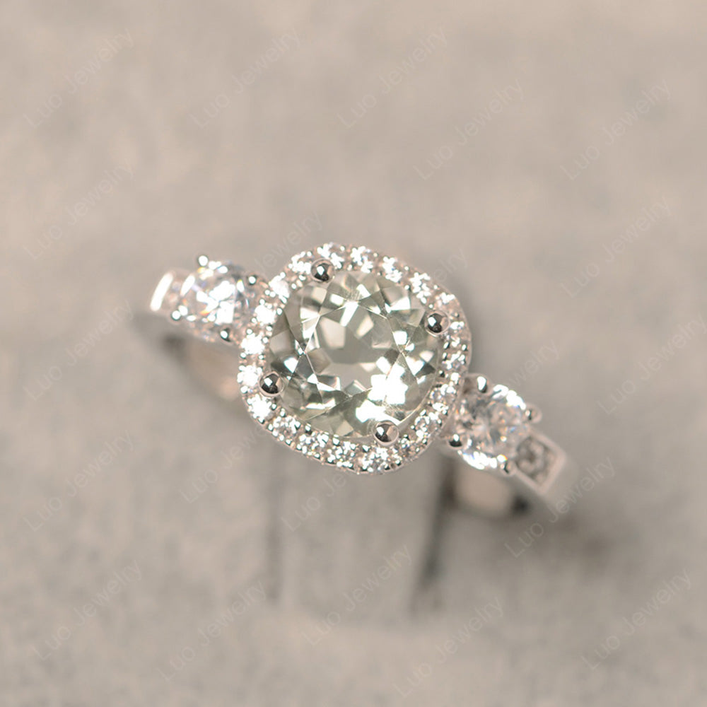 Brilliant Cut Green Amethyst Halo Wedding Ring Gold - LUO Jewelry