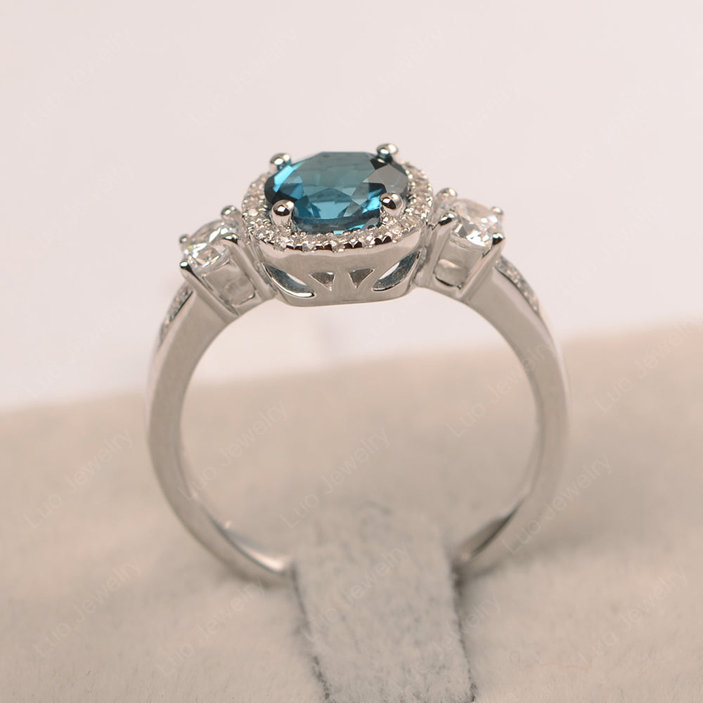 Brilliant Cut London Blue Topaz Halo Wedding Ring Gold - LUO Jewelry