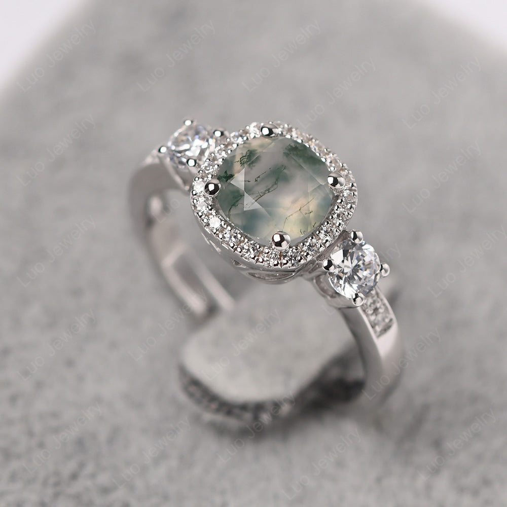 Brilliant Cut Moss Agate Halo Wedding Ring Gold - LUO Jewelry