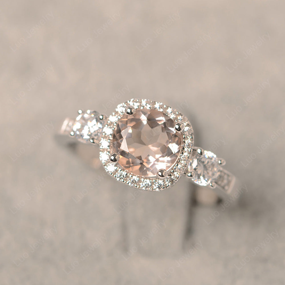 Brilliant Cut Morganite Halo Wedding Ring Gold - LUO Jewelry