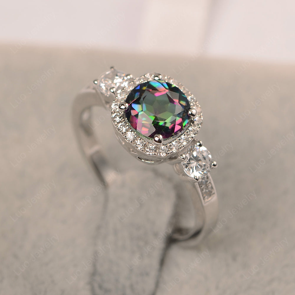 Brilliant Cut Mystic Topaz Halo Wedding Ring Gold - LUO Jewelry