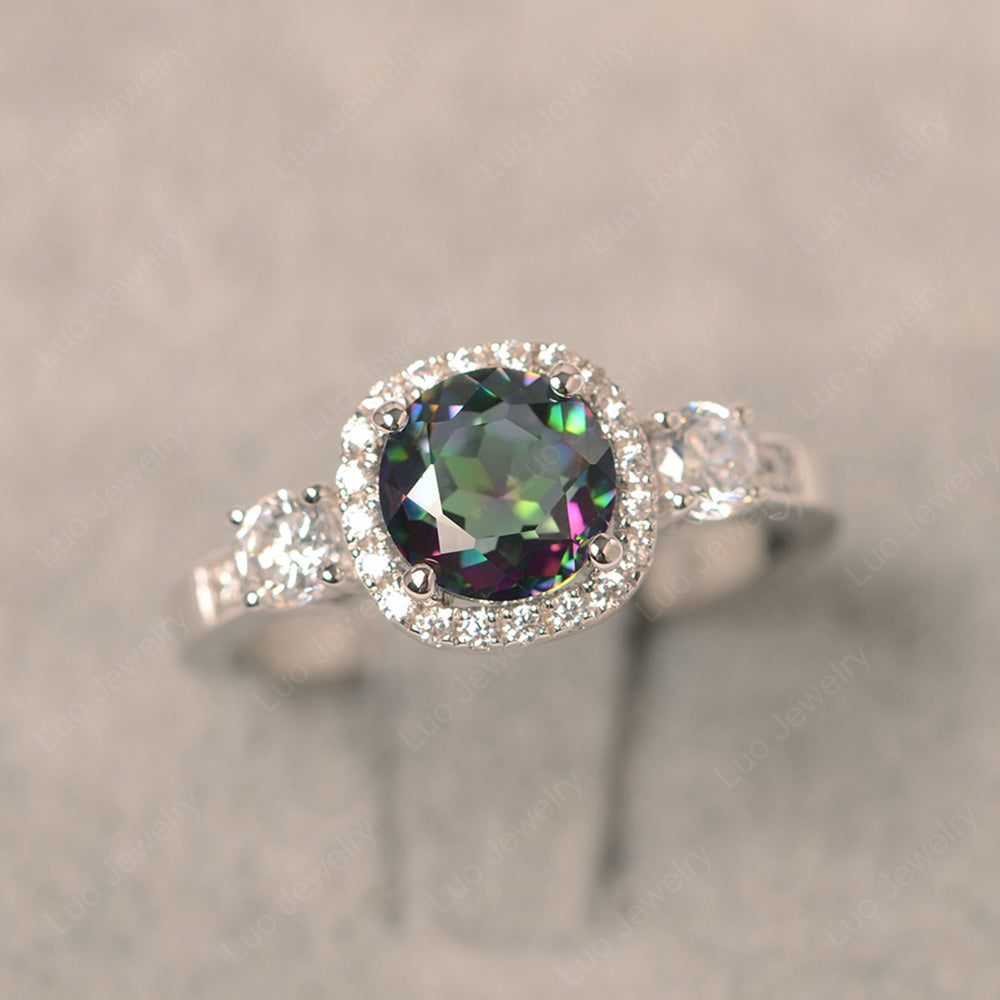 Brilliant Cut Mystic Topaz Halo Wedding Ring Gold - LUO Jewelry