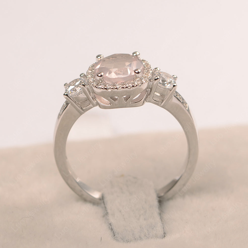 Brilliant Cut Rose Quartz Halo Wedding Ring Gold - LUO Jewelry