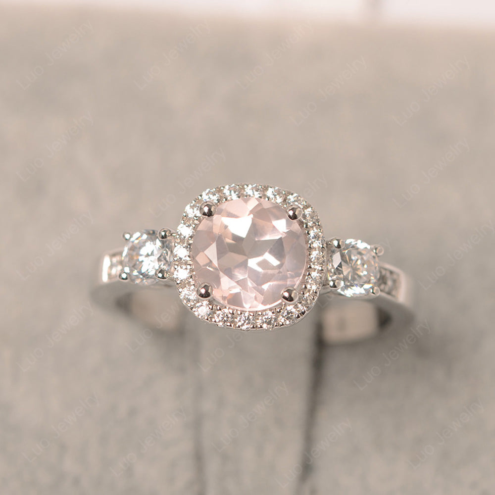 Brilliant Cut Rose Quartz Halo Wedding Ring Gold - LUO Jewelry