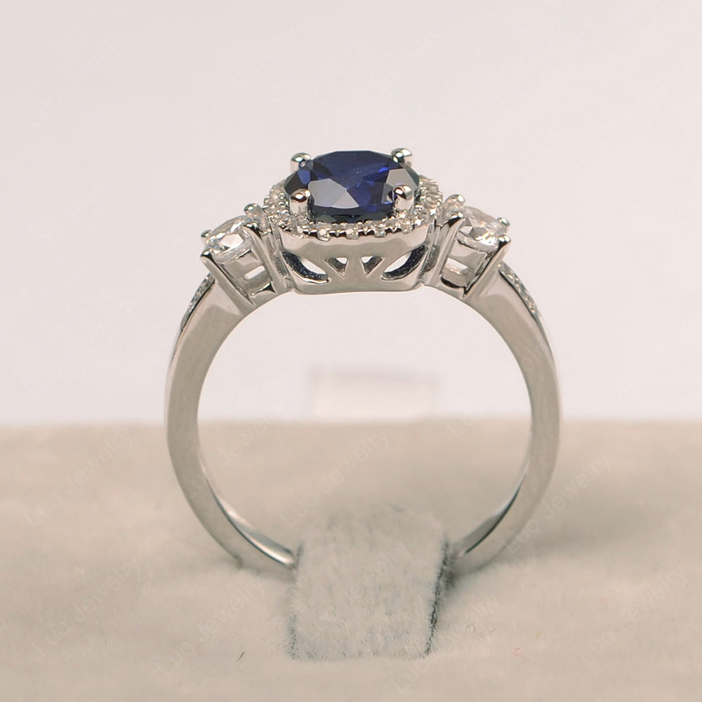 Brilliant Cut Lab Sapphire Halo Wedding Ring Gold - LUO Jewelry
