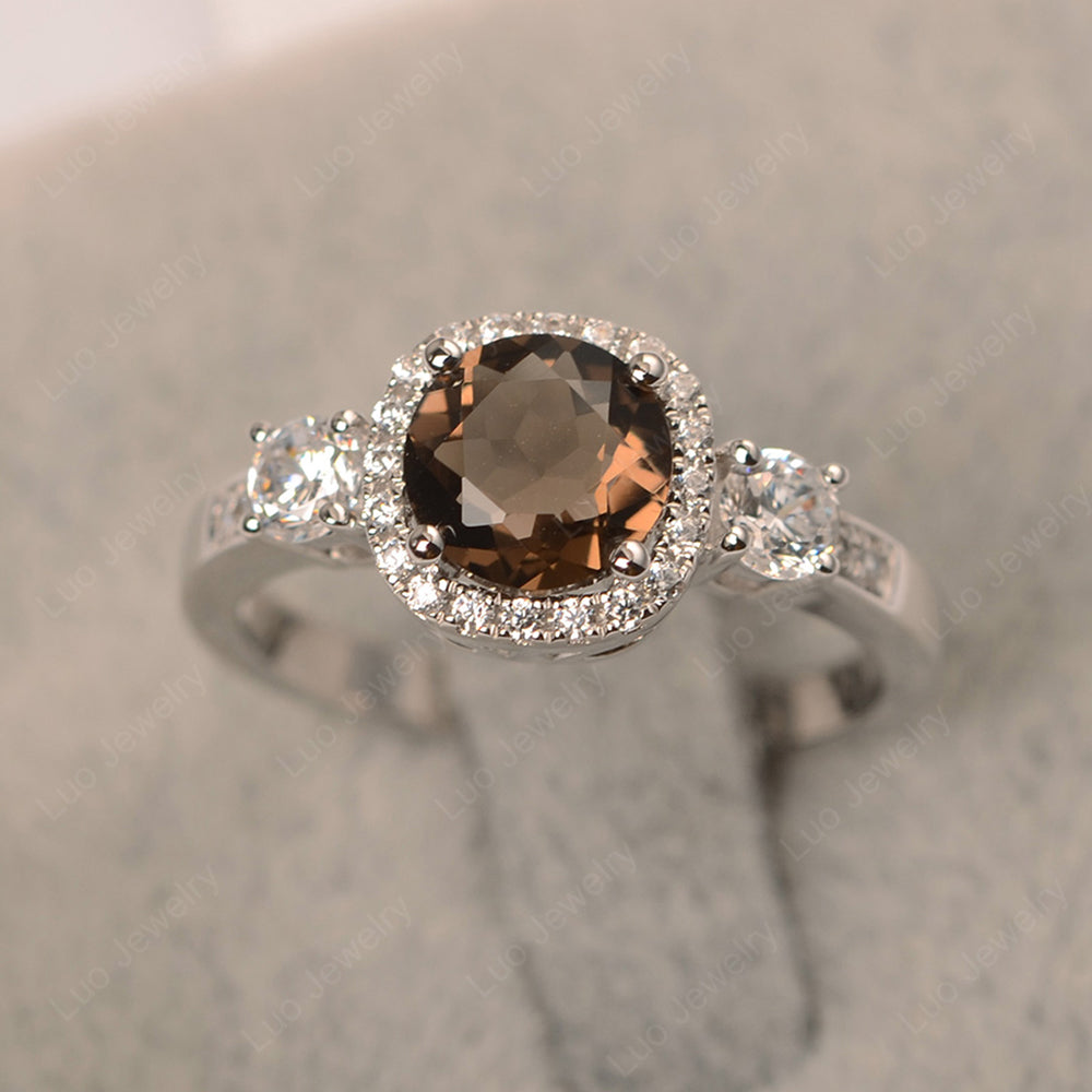 Brilliant Cut Smoky Quartz Halo Wedding Ring Gold - LUO Jewelry