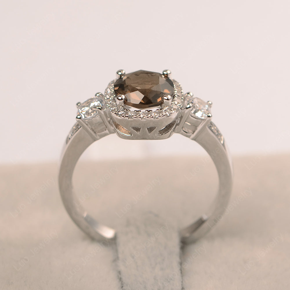 Brilliant Cut Smoky Quartz Halo Wedding Ring Gold - LUO Jewelry