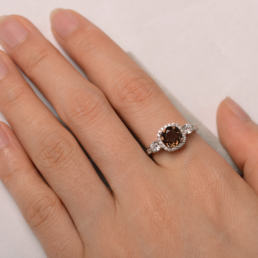Brilliant Cut Smoky Quartz Halo Wedding Ring Gold - LUO Jewelry