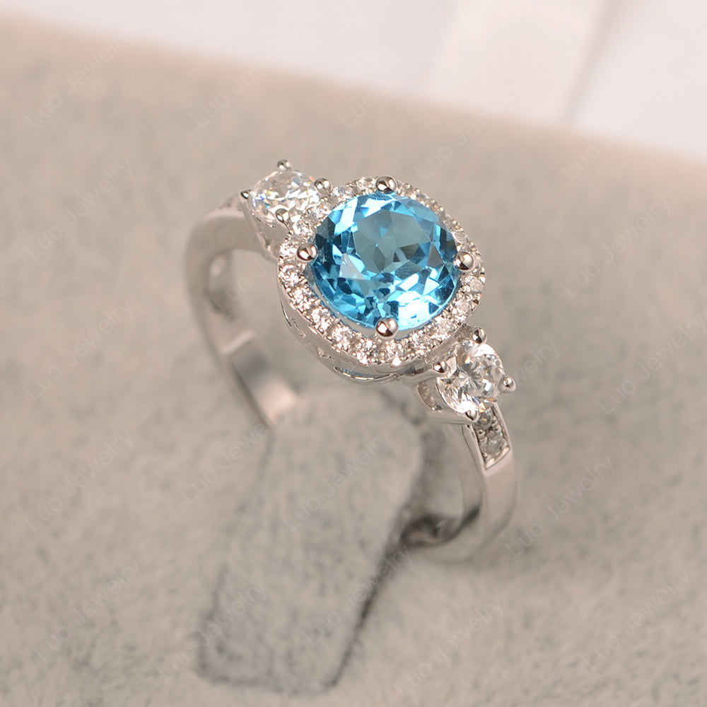 Brilliant Cut Swiss Blue Topaz Halo Wedding Ring Gold - LUO Jewelry