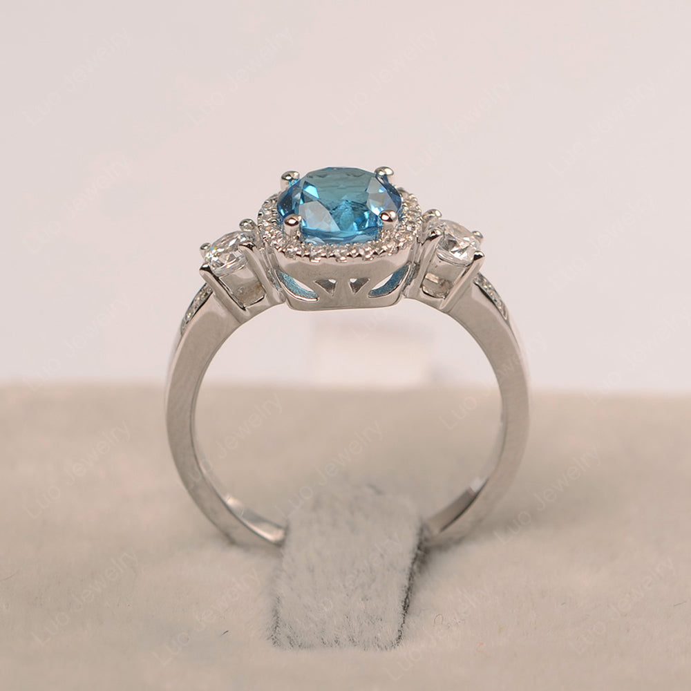 Brilliant Cut Swiss Blue Topaz Halo Wedding Ring Gold - LUO Jewelry