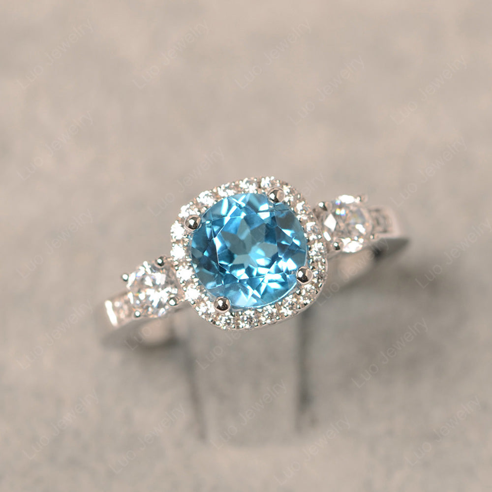 Brilliant Cut Swiss Blue Topaz Halo Wedding Ring Gold - LUO Jewelry