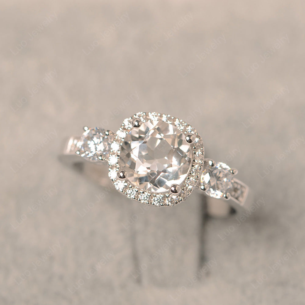 Brilliant Cut White Topaz Halo Wedding Ring Gold - LUO Jewelry