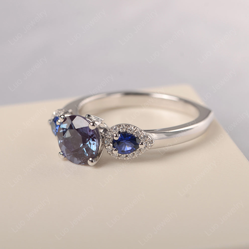 Alexandrite Euro Shank Ring With Pear Side Stones - LUO Jewelry