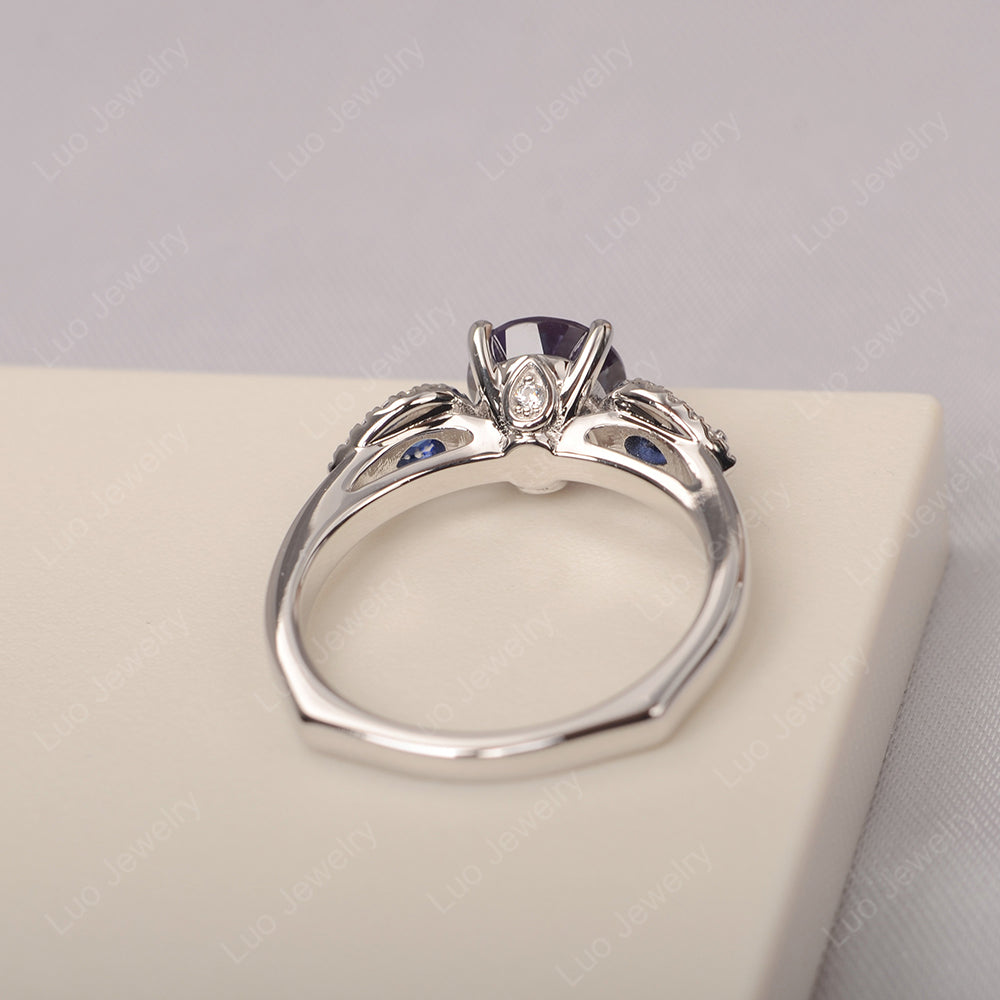 Alexandrite Euro Shank Ring With Pear Side Stones - LUO Jewelry