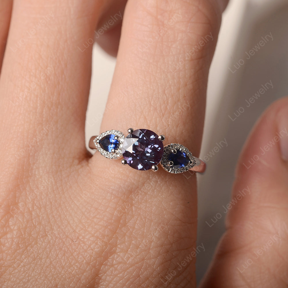 Alexandrite Euro Shank Ring With Pear Side Stones - LUO Jewelry