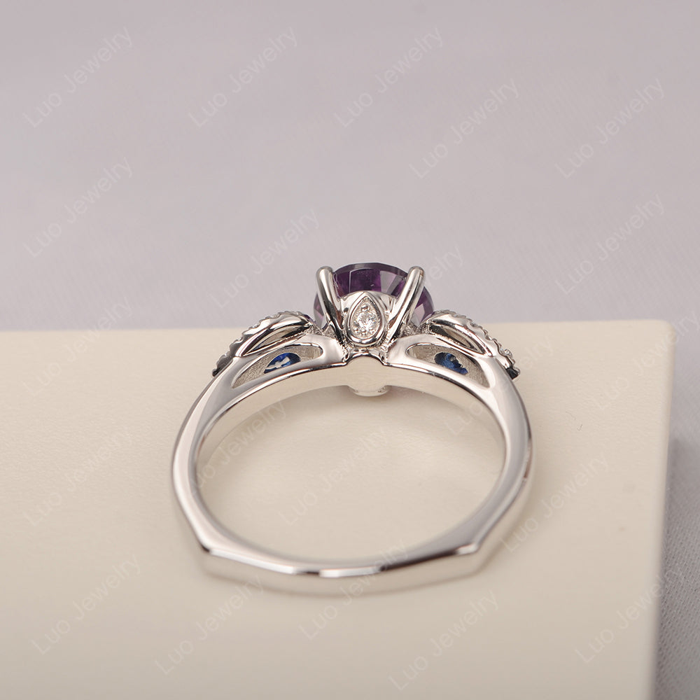 Amethyst Euro Shank Ring With Pear Side Stones - LUO Jewelry