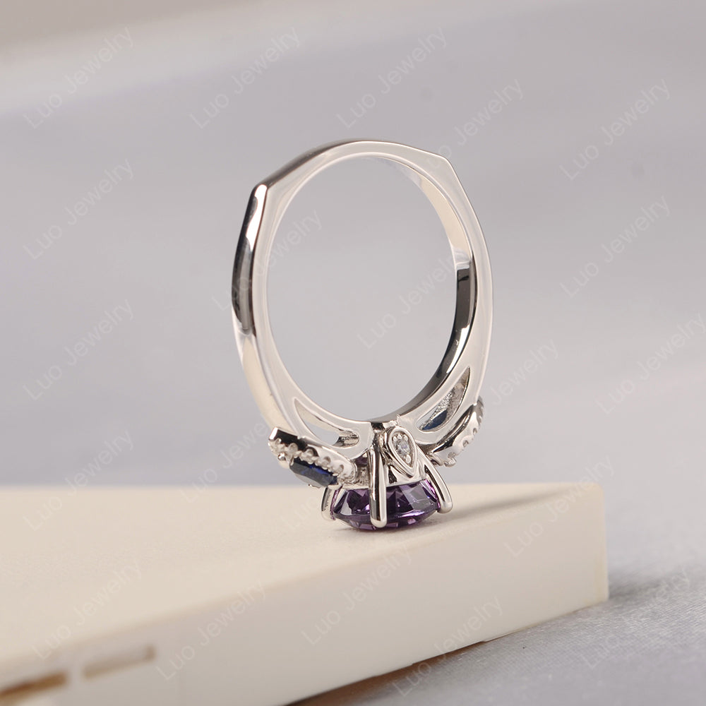 Amethyst Euro Shank Ring With Pear Side Stones - LUO Jewelry