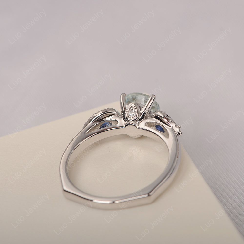 Aquamarine Euro Shank Ring With Pear Side Stones - LUO Jewelry