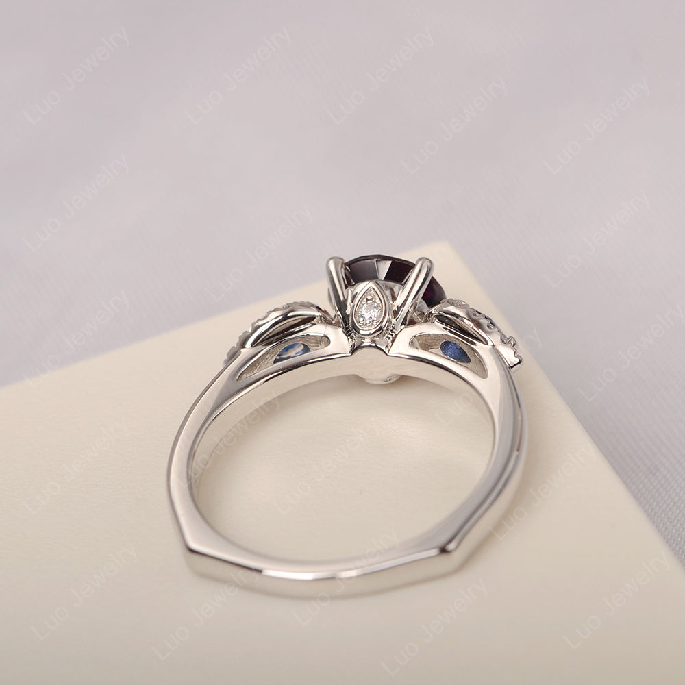 Garnet Euro Shank Ring With Pear Side Stones - LUO Jewelry