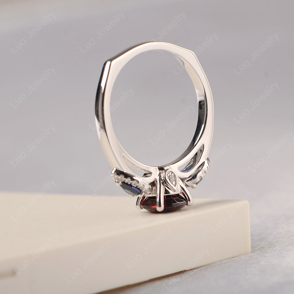 Garnet Euro Shank Ring With Pear Side Stones - LUO Jewelry