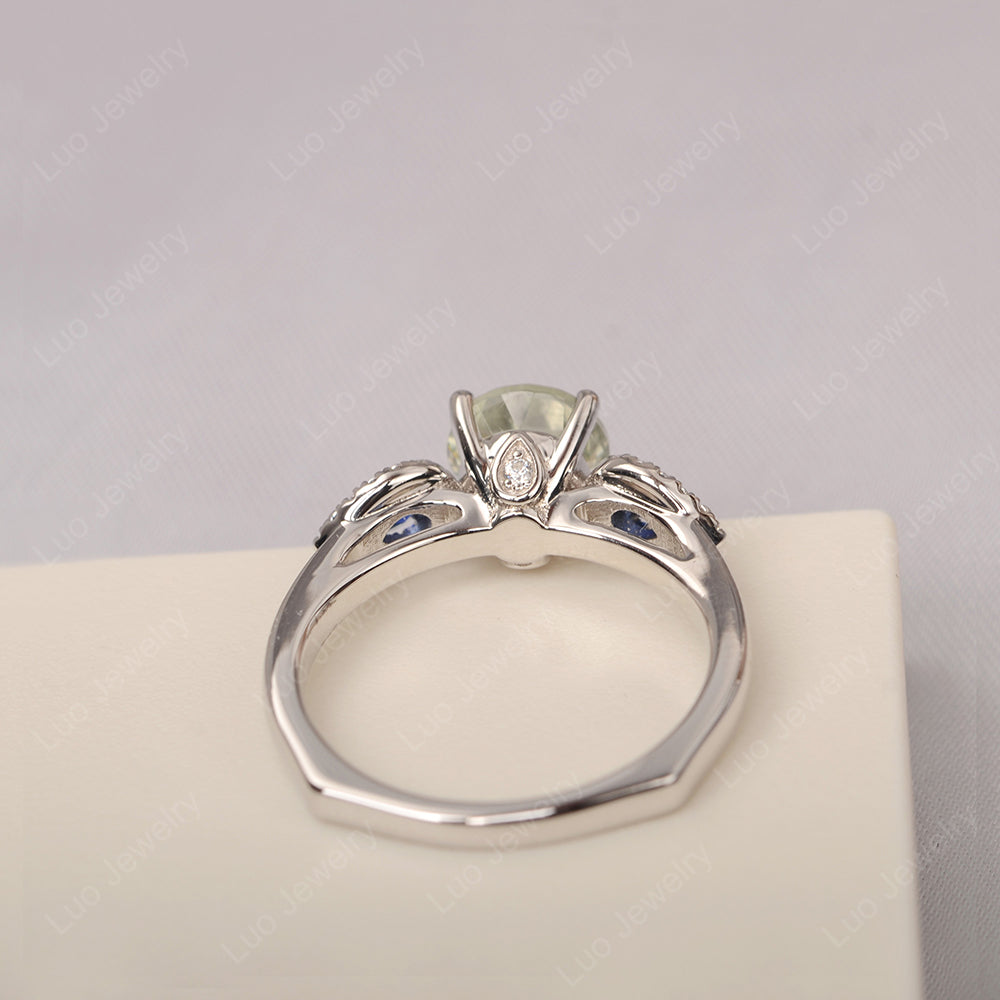 Green Amethyst Euro Shank Ring With Pear Side Stones - LUO Jewelry