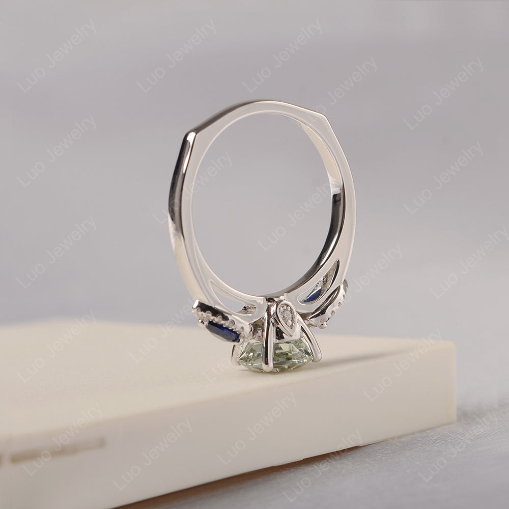 Green Amethyst Euro Shank Ring With Pear Side Stones - LUO Jewelry
