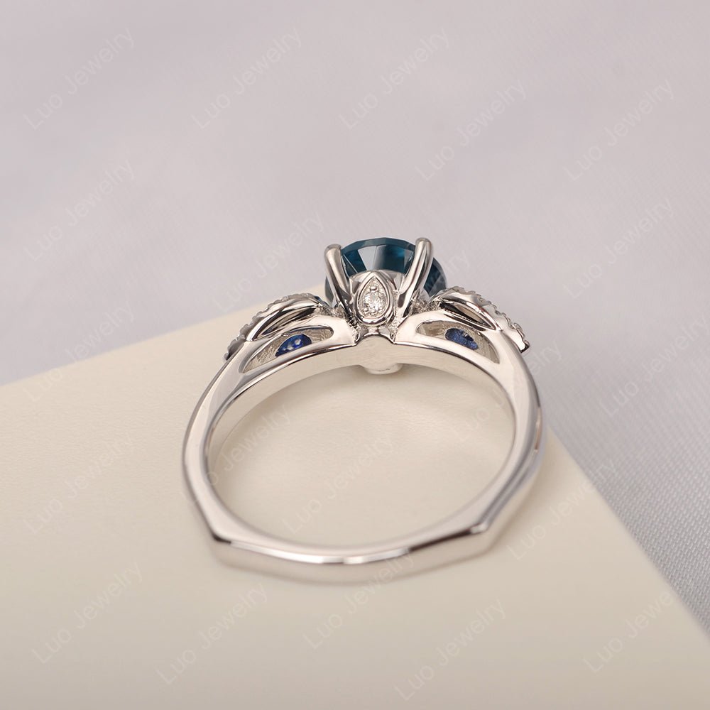 London Blue Topaz Euro Shank Ring With Pear Side Stones - LUO Jewelry