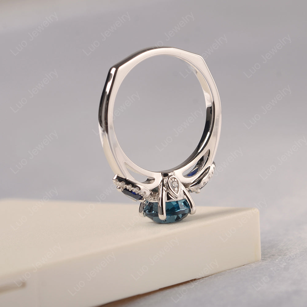 London Blue Topaz Euro Shank Ring With Pear Side Stones - LUO Jewelry