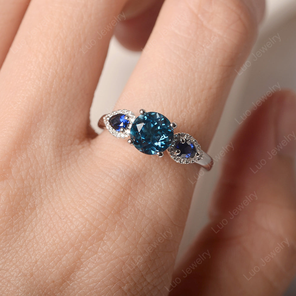 London Blue Topaz Euro Shank Ring With Pear Side Stones - LUO Jewelry
