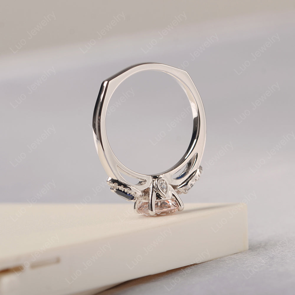 Morganite Euro Shank Ring With Pear Side Stones - LUO Jewelry