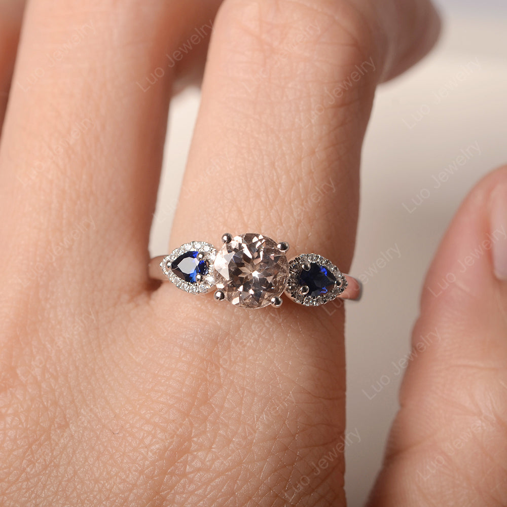 Morganite Euro Shank Ring With Pear Side Stones - LUO Jewelry
