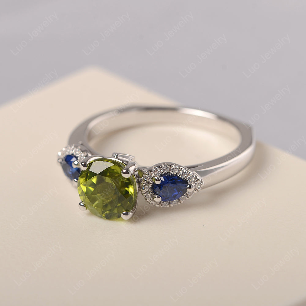 Peridot Euro Shank Ring With Pear Side Stones - LUO Jewelry