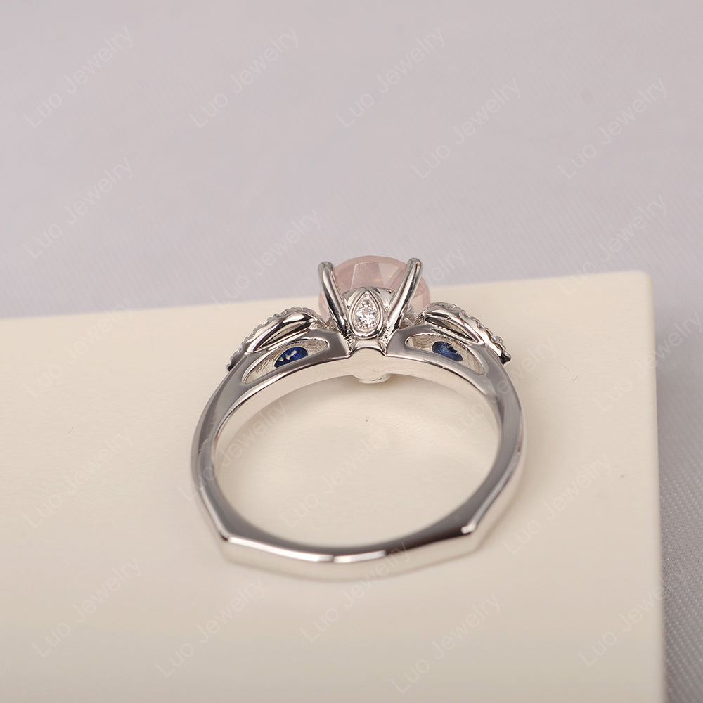 Rose Quartz Euro Shank Ring With Pear Side Stones - LUO Jewelry