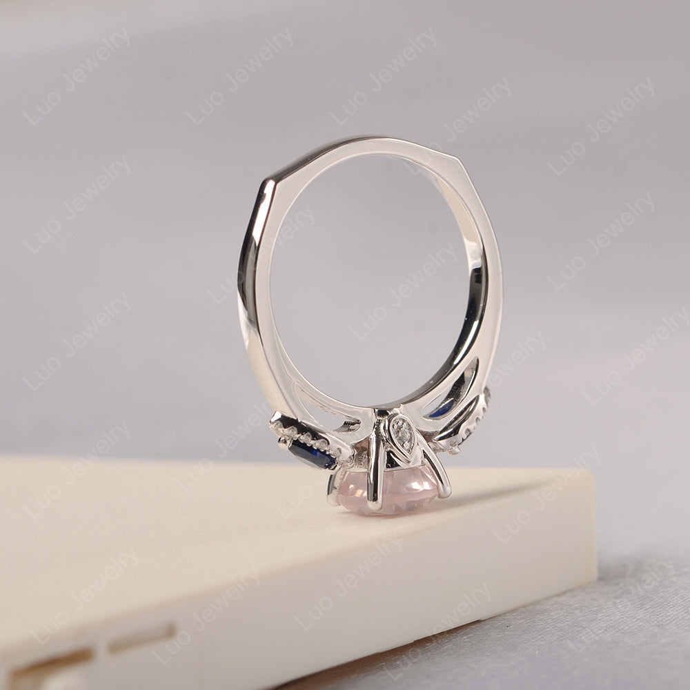 Rose Quartz Euro Shank Ring With Pear Side Stones - LUO Jewelry