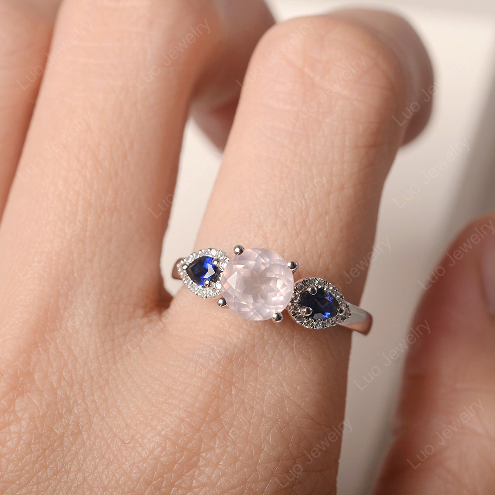 Rose Quartz Euro Shank Ring With Pear Side Stones - LUO Jewelry