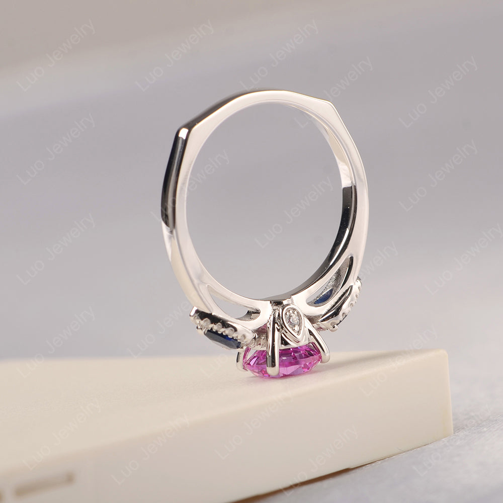 Pink Sapphire Euro Shank Ring With Pear Side Stones - LUO Jewelry