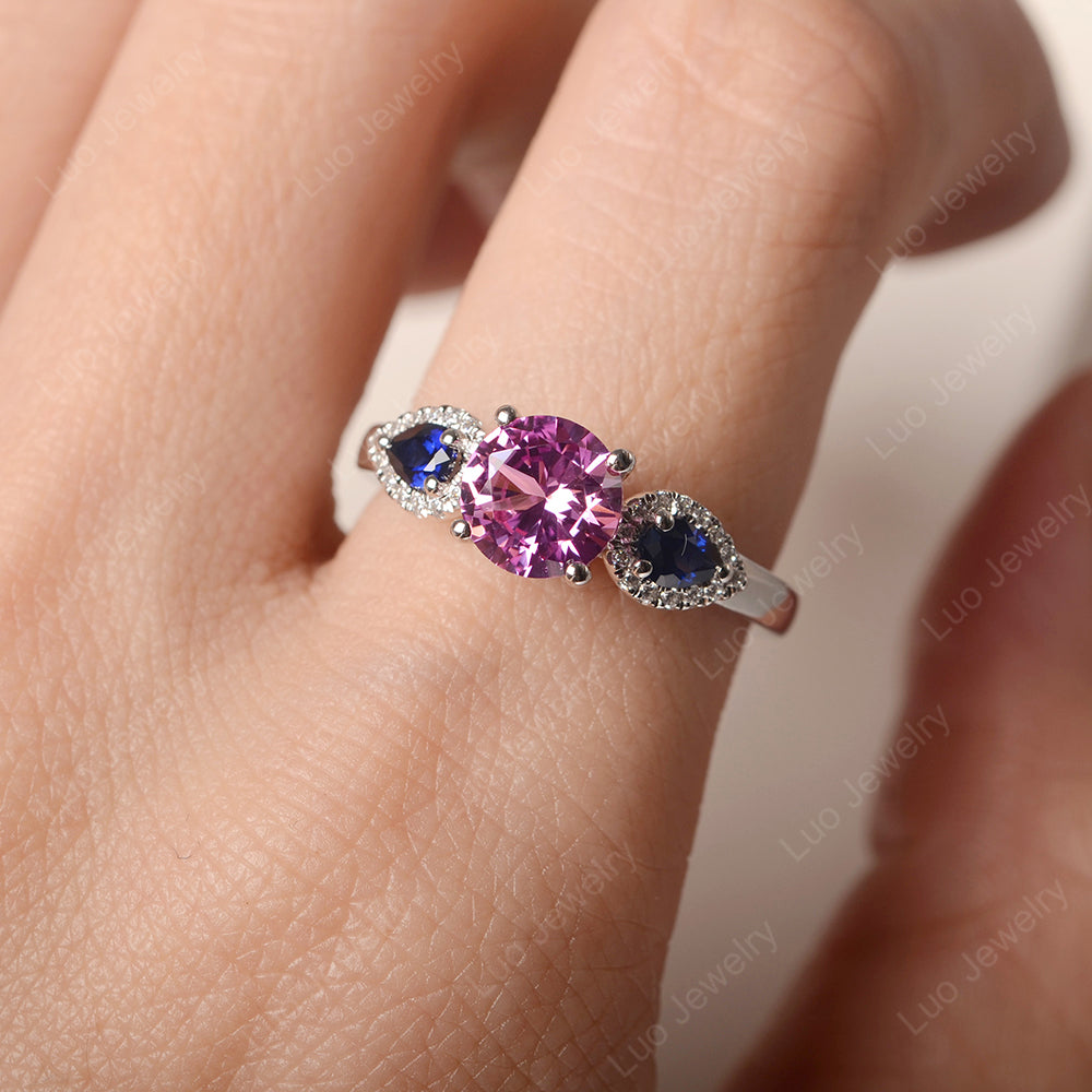Pink Sapphire Euro Shank Ring With Pear Side Stones - LUO Jewelry