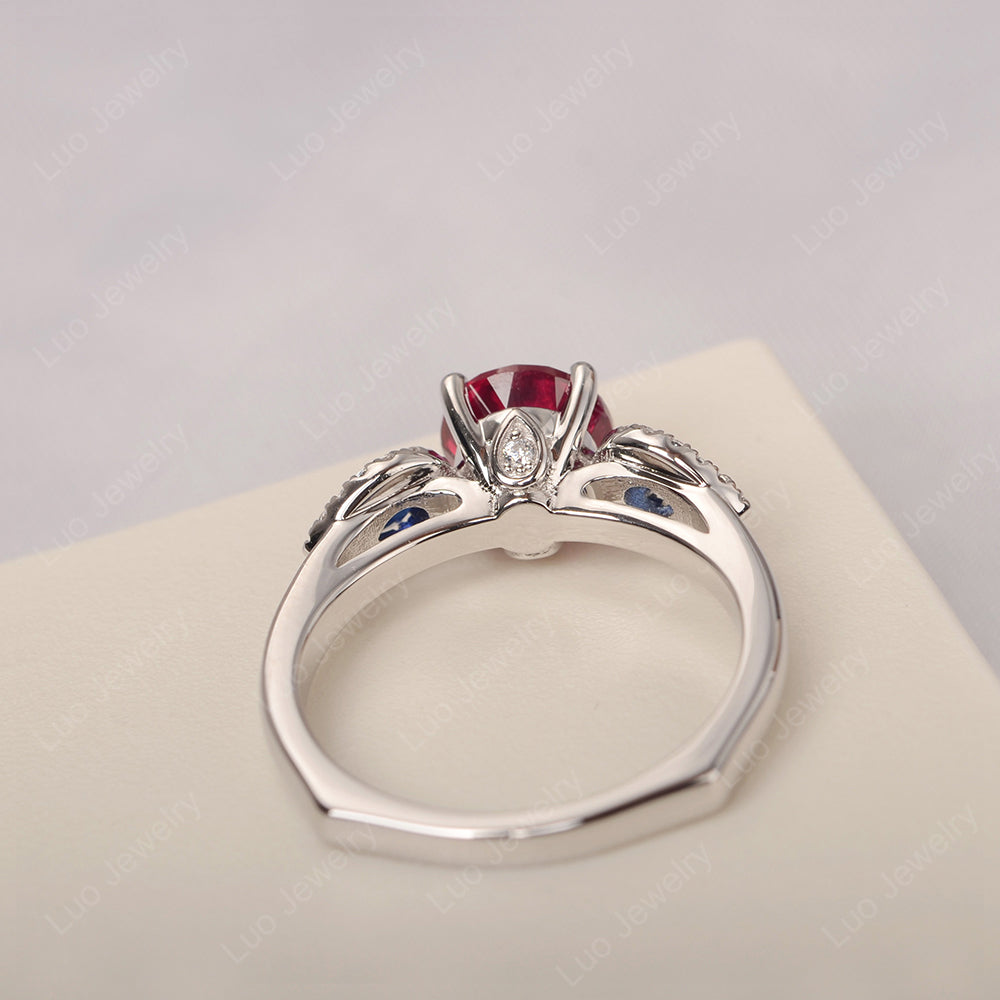 Ruby Euro Shank Ring With Pear Side Stones - LUO Jewelry