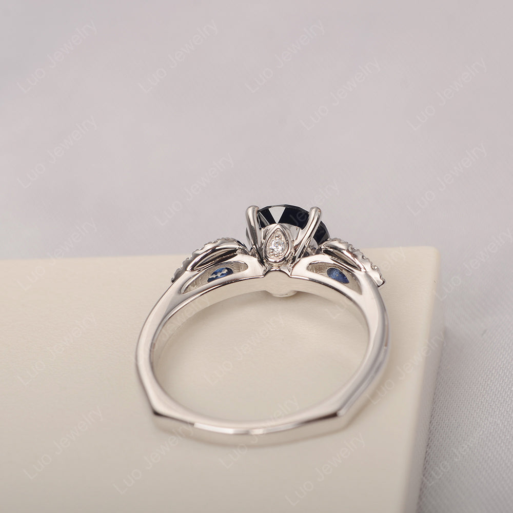 Lab Sapphire Euro Shank Ring With Pear Side Stones - LUO Jewelry