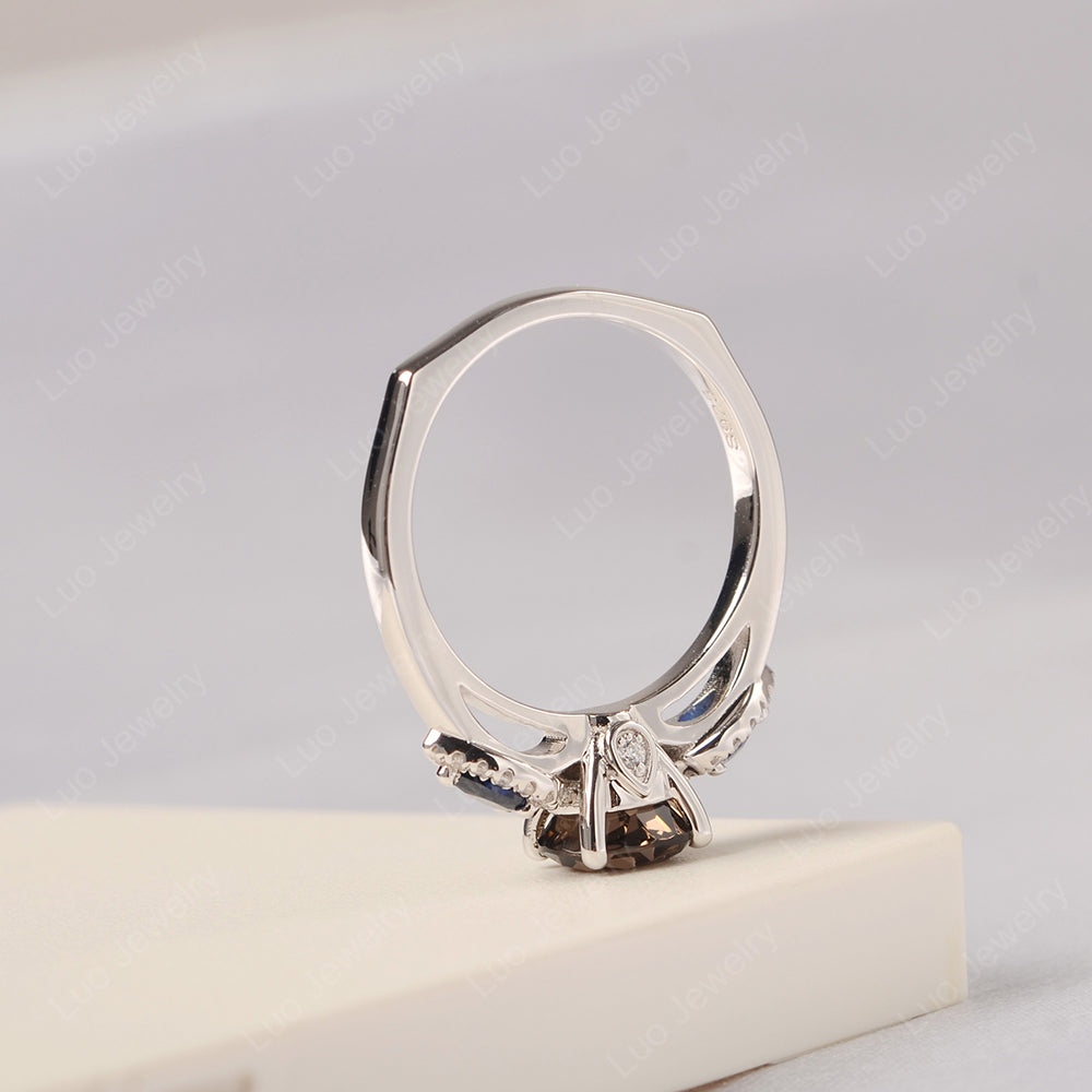 Smoky Quartz Euro Shank Ring With Pear Side Stones - LUO Jewelry