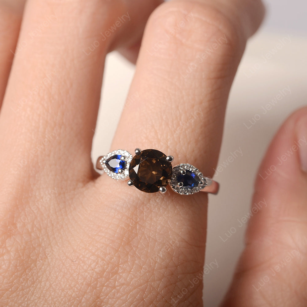 Smoky Quartz Euro Shank Ring With Pear Side Stones - LUO Jewelry