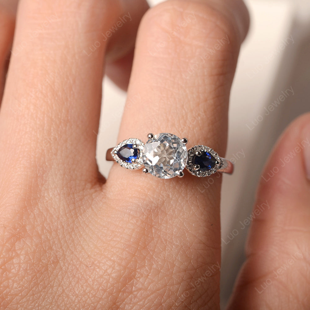 White Topaz Euro Shank Ring With Pear Side Stones - LUO Jewelry