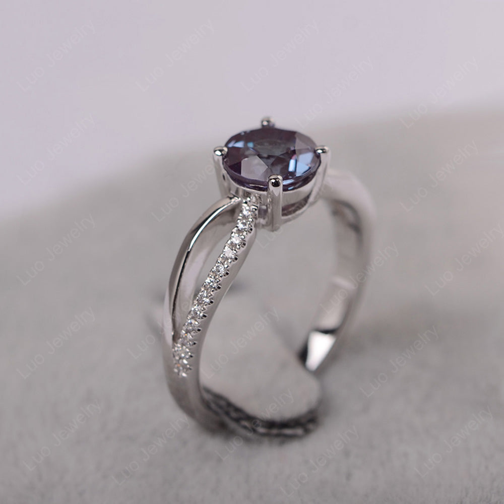 Alexandrite Ring Split Shank Engagement Ring - LUO Jewelry