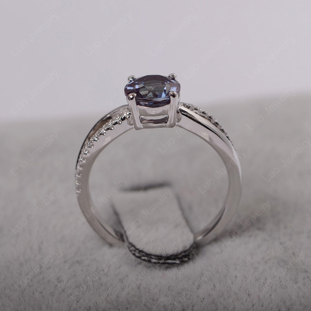 Alexandrite Ring Split Shank Engagement Ring - LUO Jewelry